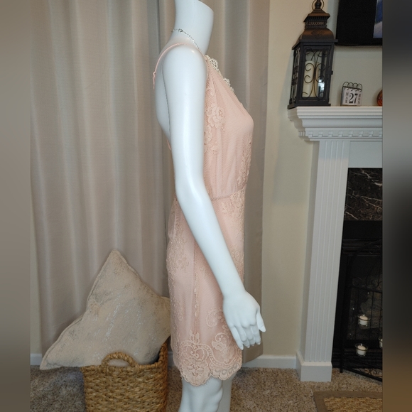 LOVERS + FRIENDS ART DECO LACE OVERLAY DRESS, BLUSH/CREAM XL - Picture 6 of 14